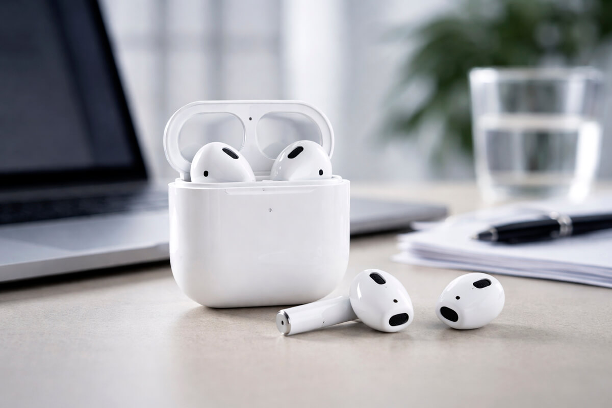 Нотариус работает за компьютером в наушниках с микрофоном